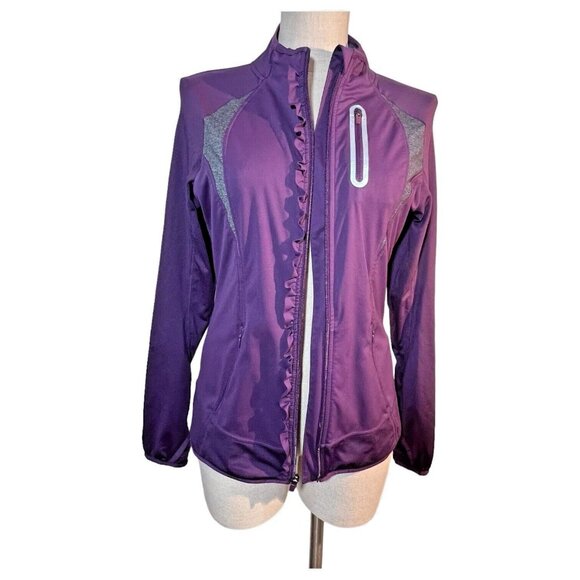 Womens Athleta Prevail Full Zip Purple Jacket Size Small Ruffle Running Pockets - Picture 6 of 9